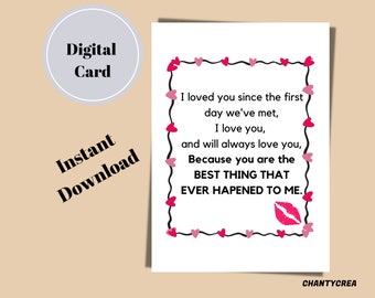 Lettered Valentines Day Printable Card  |  Valentines Day Card for him | Romantic Card for husband |  Anniversary Card | Instant Download