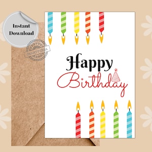 Kleurrijke afdrukbare verjaardagskaart | Digitale gelukkige verjaardagskaart | Leuke verjaardagskaart | DIRECT DOWNLOADEN | 5*7 inch opvouwbaar