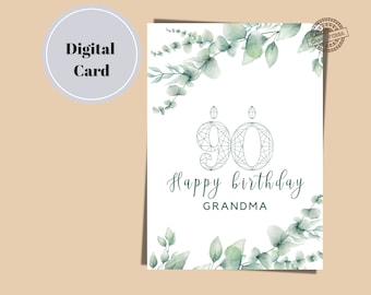 90th birthday card  | Custom happy birthday card for Grandpa Grandma  Mom and Dad| Watercolor Eucalyptus birthday card | PDF download