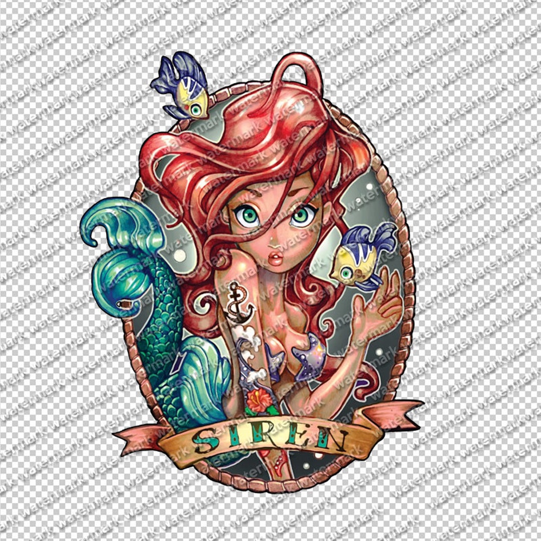 Ready to Press Siren Tattoo Mermaid Princess Sublimation Printout ...
