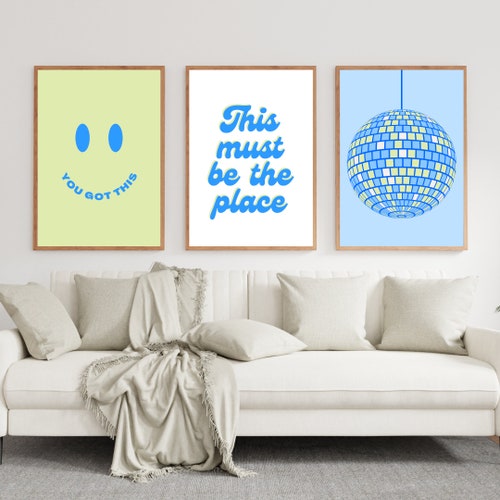 Blue Wall Art Set Set of 3 Trendy Wall Art Dorm Room Decor Etsy