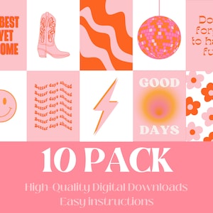 Pink and orange prints wall collage, wall collage kit pink, ready to print art, digital downloads, dorm decor, trendy room wall art