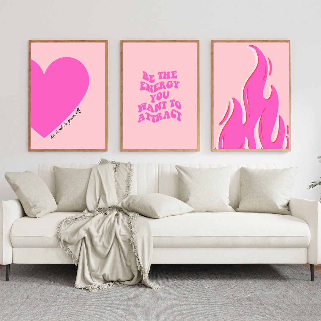 Pink Wall Art Set, Dorm Decor, Pink Prints, Be the Energy You Want to Attract, Trendy Room Decor ...