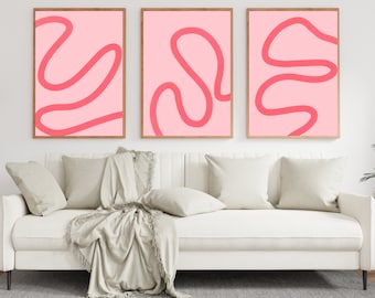 Pink abstract wall art set, abstract art prints, pink wall art, modern pink decor, light pink room decor, digital download