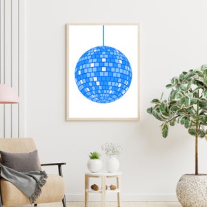 Arte de parede com bola de discoteca azul, decoração de quarto moderna, arte de dormitório, decoração de dormitório, decoração de quarto feminino, bola de discoteca, arte azul, decoração de quarto azul, download digital