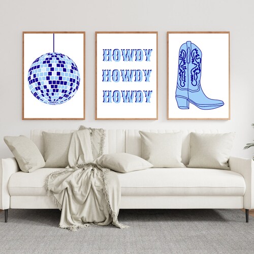 Blue Wall Art Set Set of 3 Trendy Wall Art Dorm Room Decor Etsy