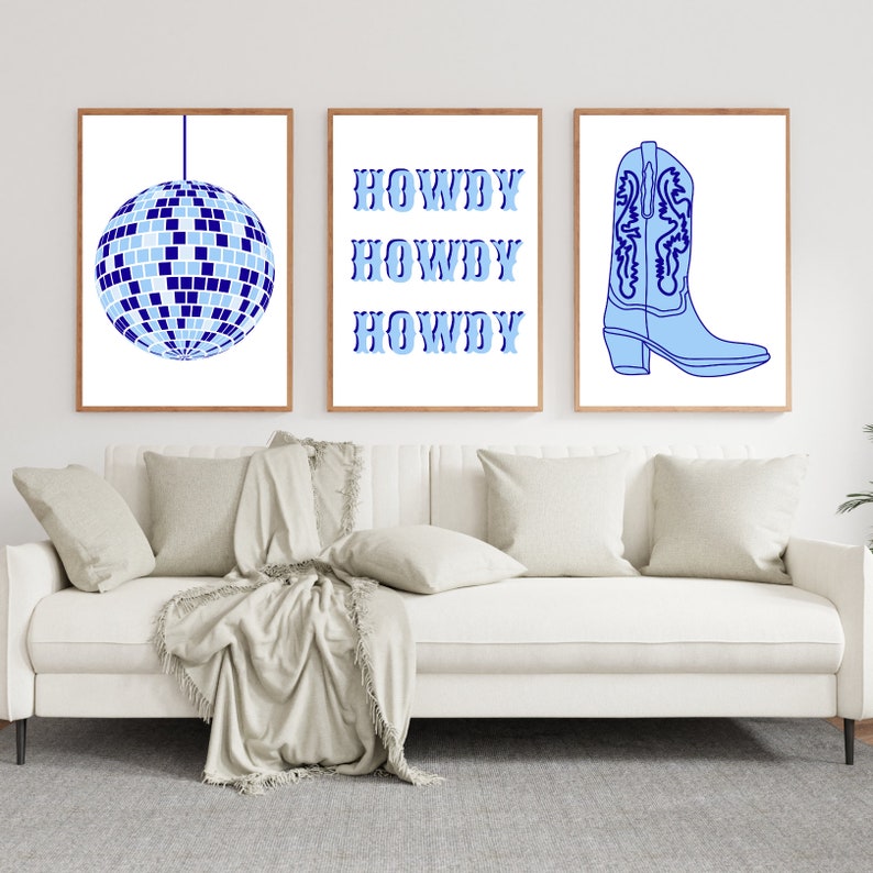 Navy and Light Blue Wall Art Set of 3 Dorm Room Decor Dorm Etsy