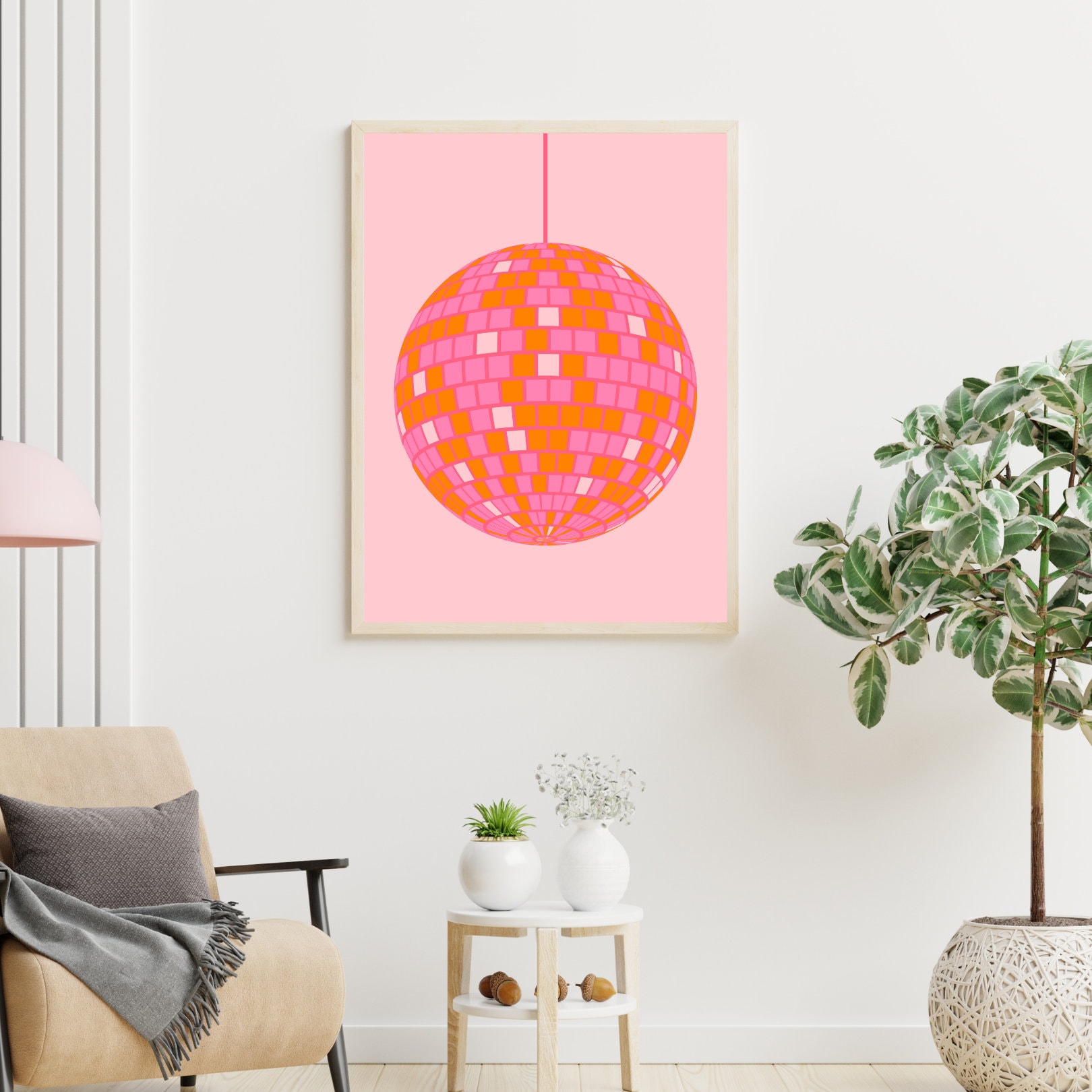 Pink Disco Ball oil painting Art Print