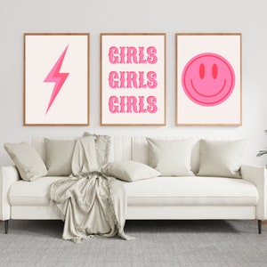 Paquete de 3 arte de pared rosa, collage de pared, arte de pared rosa, arte de pared de moda, póster de niñas, decoración de habitación de niñas, decoración de dormitorio, arte de pared imprimible