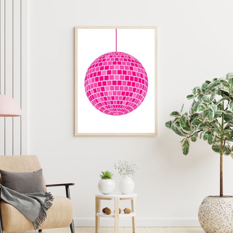 Pink Disco Ball Poster Pink Wall Art Dorm Decor Trendy Room Etsy