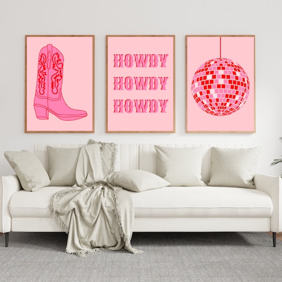 Pink and Red Wall Art Set of 3 Trendy Room Decor Pink Wall Etsy