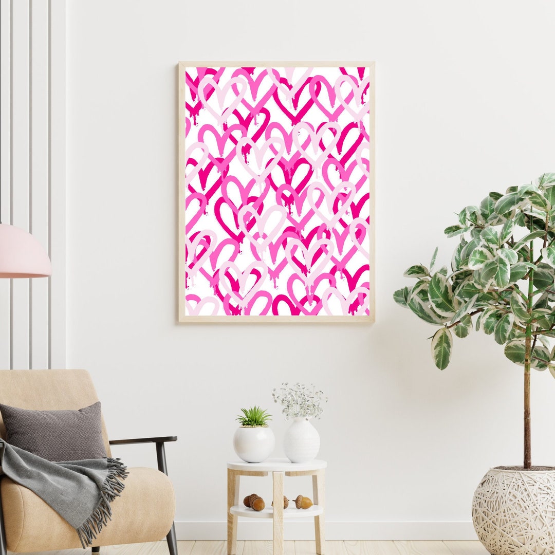 Pink Heart Wall Art Preppy Wall Art Pink Art Print Graffiti Hearts