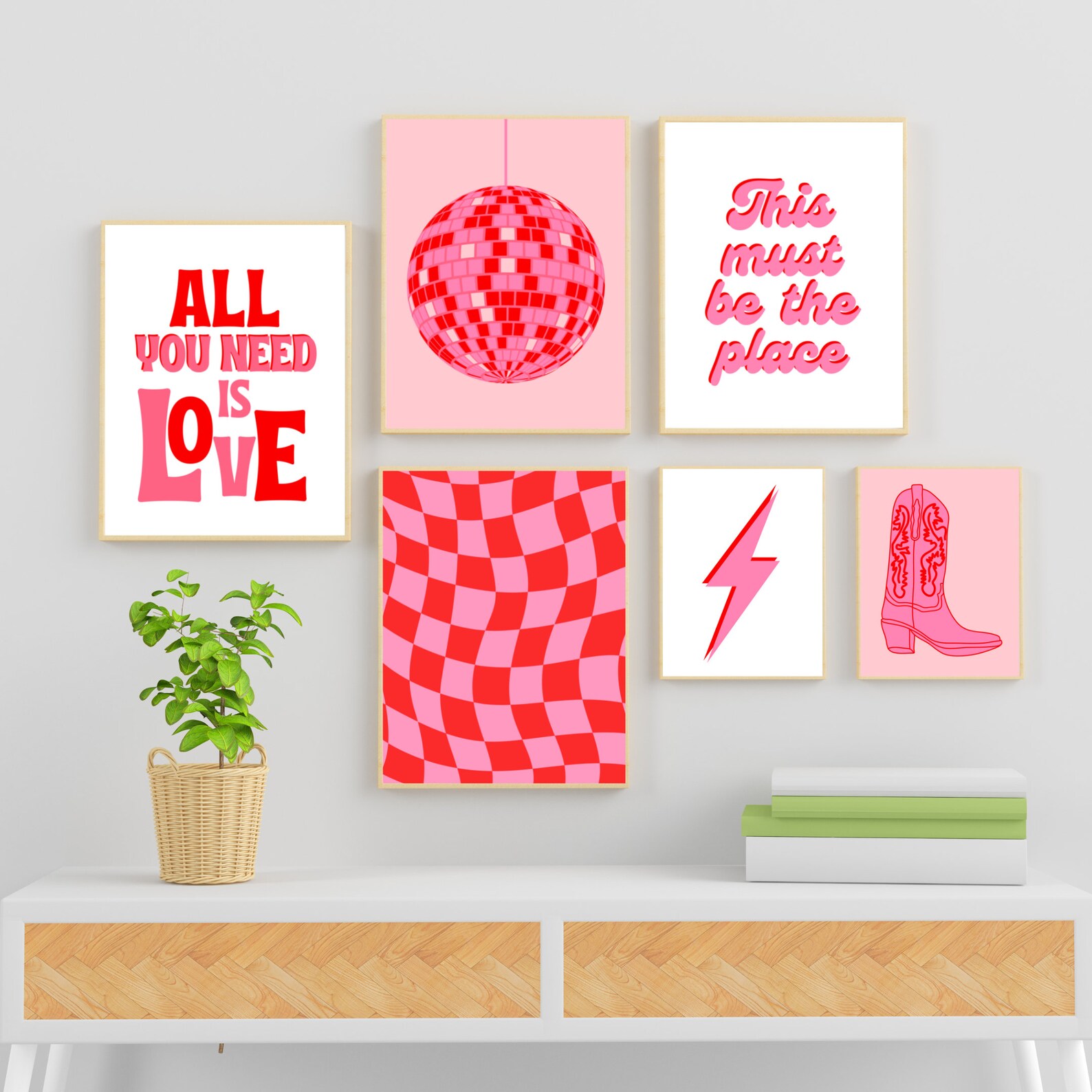 Pink and Red Wall Collage Kit of 6 Trendy Wall Art Room Etsy