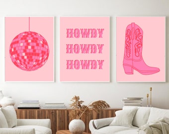 Pink western wall art set, photo collage kit, printable collage kit, trendy collage, set of 3 art print