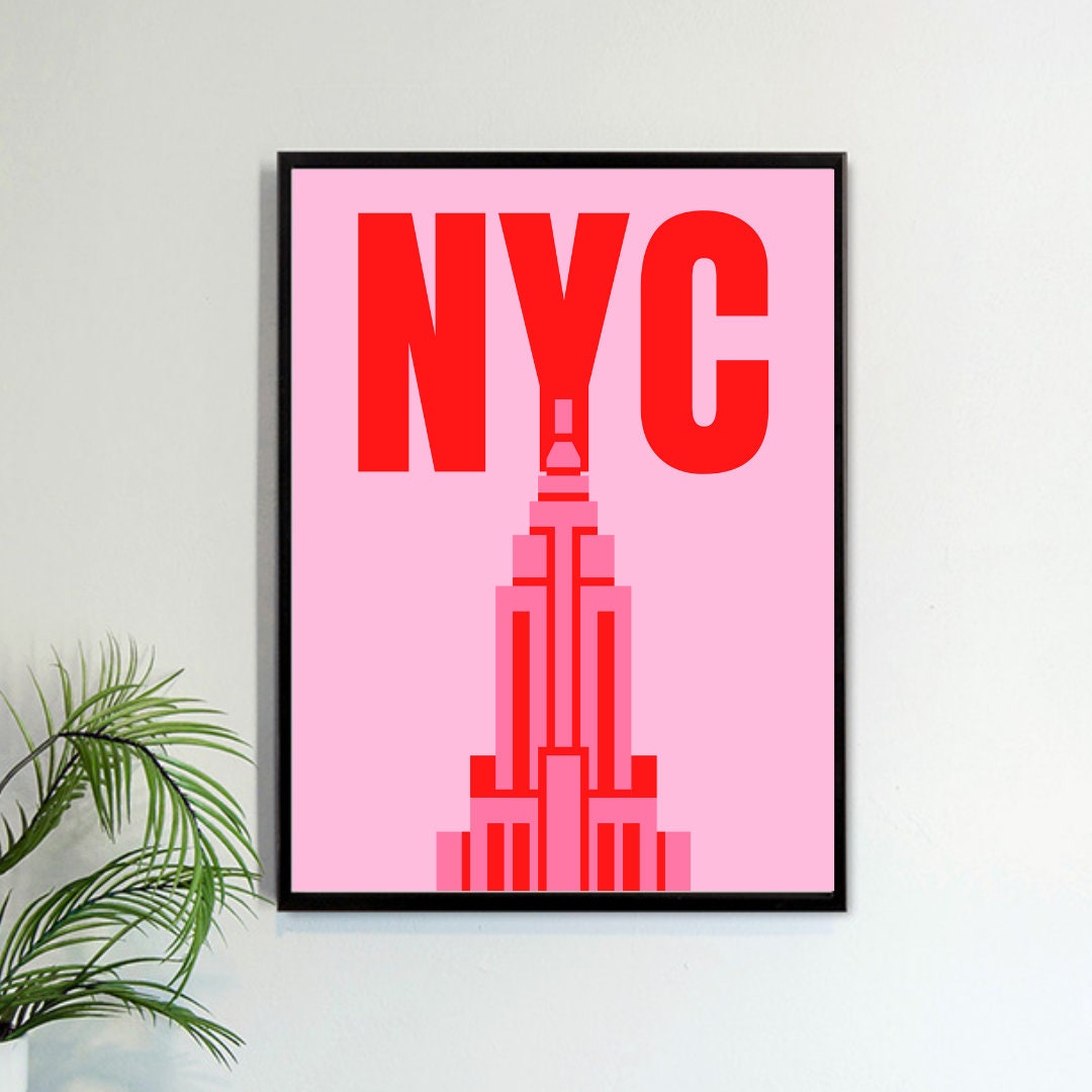 NYC Poster, New York City Wall Art, Location Poster, Pink Wall Art