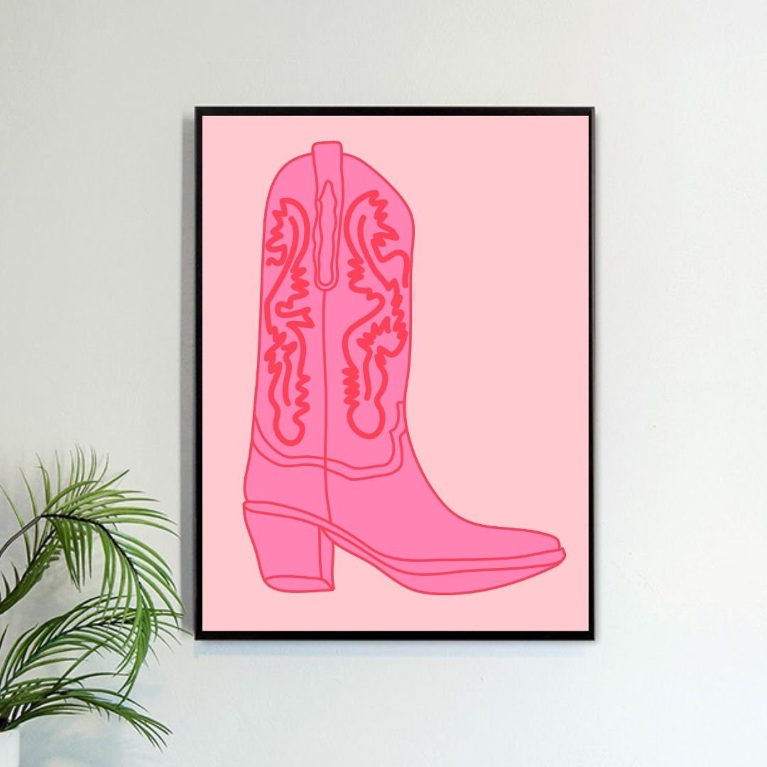 Western Boot Art Print Pink Cowgirl Boot Western Print - Etsy