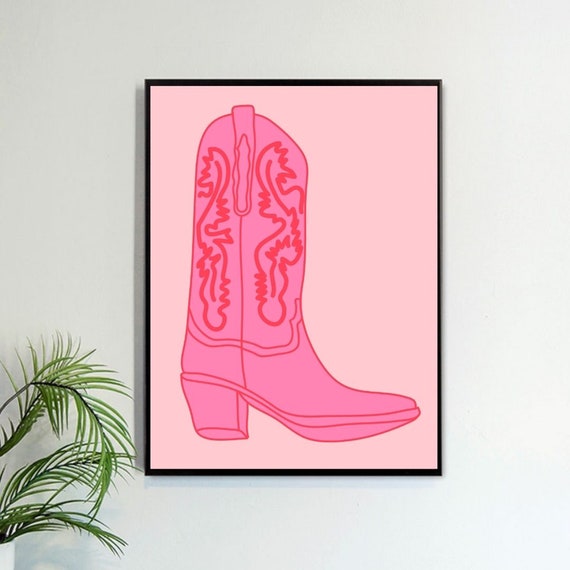 Western Boot Art Print Pink Cowgirl Boot Western Print | Etsy