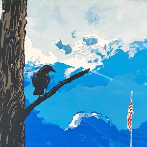 Enrica Marshall Exotic Bird Collection &quot;Crow at Attention&quot; niet-ingelijste 10 1/2 &quot;x 8&quot; zeefdruk, beperkt tot minder dan 10 prints. 50% korting op de prijs.