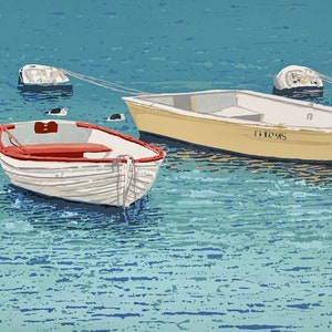 Enrica Marshall Vintage Beach Art, &quot;Anchored&quot; 10&quot; x 8&quot; unframed serigraph, limited edition, less than 14 prints, 50% of price