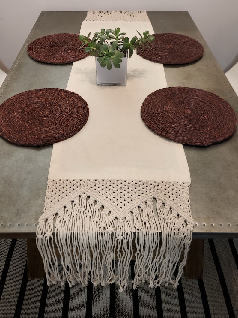 Handmade Cotton Macrame Table Runner image 1