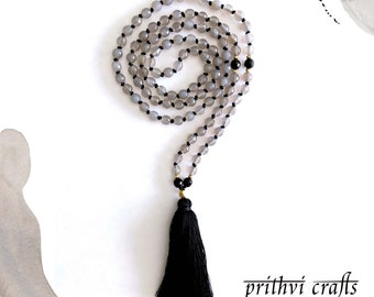 Self-Mastery Gray Agate and Onyx Mala