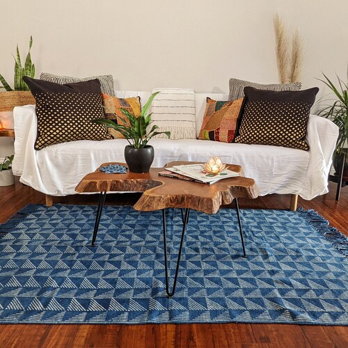 Block shops Printed Dhurrie Accent Rug - Handmade 100% Natural Cotton - 4x6 - Geo Pattern 2