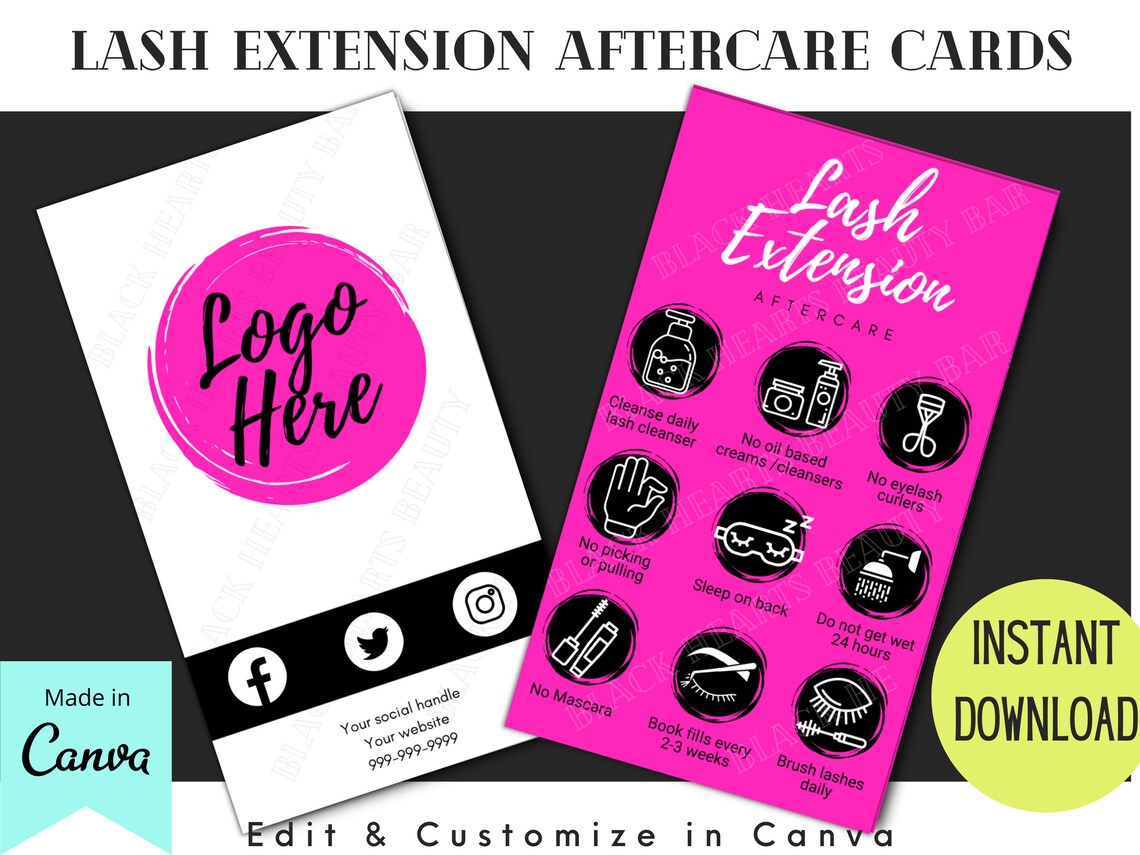 Lash Extension Aftercare Cards Digital Download Editable Etsy