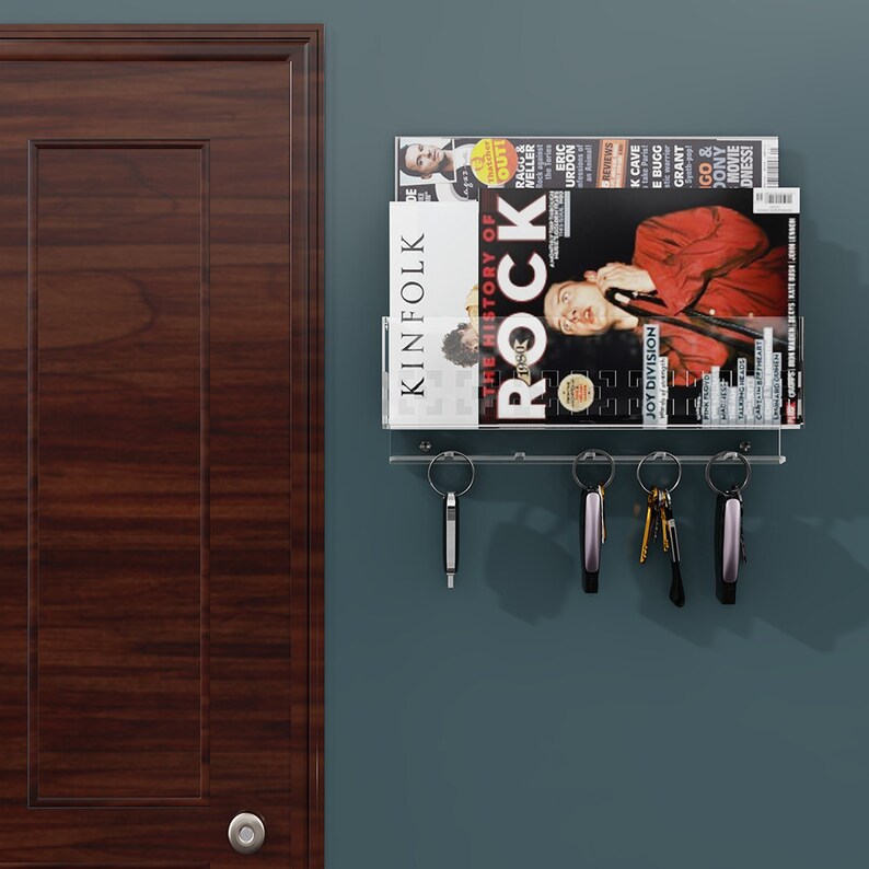 Wall Mounted Clear Acrylic Mail Holder With 5 Hooks Made in Etsy