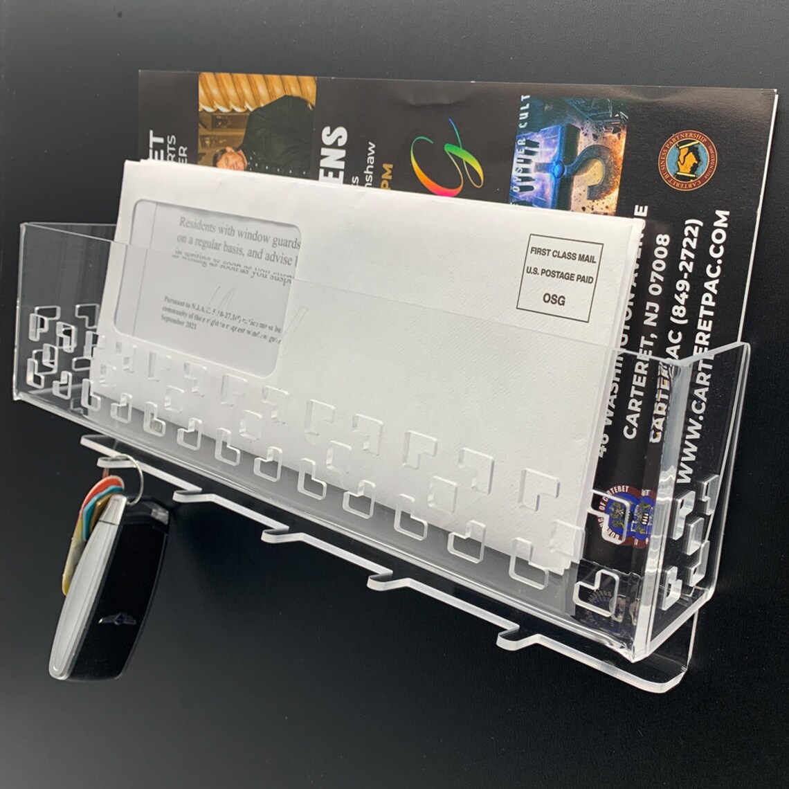 Wall Mounted Clear Acrylic Mail Holder With 5 Hooks Made in Etsy