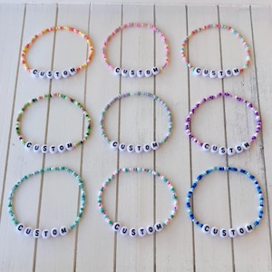 Custom Beaded Letter Bracelets! Custom gift or custom bulk bracelets, Custom team bracelets, Custom event bracelets, 64 color options