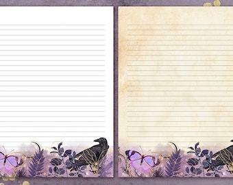 Papier de papeterie imprimable Purple vintage Wood Witch 6, A4 / 8.5x11, Botanical Witchy Gothic Letter Writing, Papier de journal téléchargeable