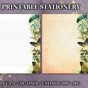 Vintage Wood Witch 1 Papel de papelería imprimible, A4 / 8.5x11, Botanical Witchy Letter Writing, Downloadable Journal Paper