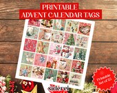 Christmas Advent Calendar PRINTABLE / 25 Tags Ornaments / DIY Xmas Gift / Christmas countdown tags / Christmas Postcards / Instant download