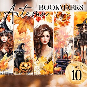 Segnalibri autunnali stampabili SET #2 STREGA / Formato A4 Download digitale istantaneo / Bellissimo autunno magico / Strega autunnale Lettura Academia