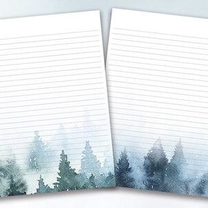 Watercolor Moody Forest 5 designs Papel para escrita, A4 / 8,5x11, papelaria vintage, escrita de cartas, papel de diário para download