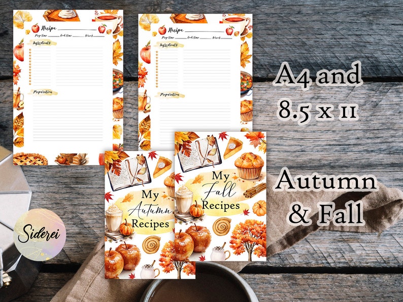 Fall Autumn Recipe Journal Cards | Printable Blank Recipe Pages | A4 ...