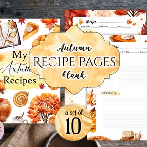 Cartes de journal de recettes d’automne | Pages de recettes vierges imprimables | A4 et 8,5 x 11 | Belle conception de Thanksgiving d’automne | Téléchargement instantané