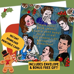 Jingle Bells Twilight Saga Wydrukuj Kartkę świąteczną i BEZPŁATNE ozdoby świąteczne | Natychmiastowe pobranie | Zabawny żart mem Bella Edward Cullen
