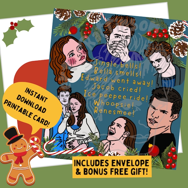 Jingle Bells Twilight Saga Printable Christmas Card & FREE Christmas Ornaments | Instant Download | Funny Joke Meme Bella Edward Cullen
