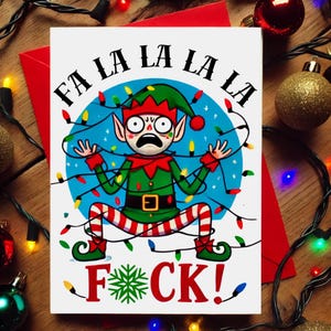 Tarjeta navideña divertida en descarga digital: «¡Fa La La La F*ck!» - Tarjeta divertida de duende navideño - Descarga instantánea para imprimir