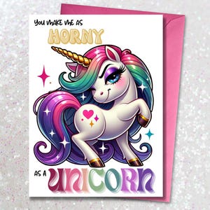Licorne arc-en-ciel - carte de Saint-Valentin amusante et séduisante - téléchargement numérique - intérieur vierge - pour lui, pour elle, anniversaire de mariage mignon, drôle, coquin