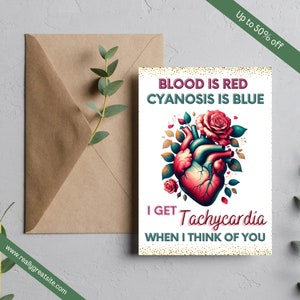 Ich bekomme Tachykardie, wenn ich an dich denke - Lustige Herz Wortspiel Karte für Valentinstag, Jubiläum & mehr - Digitaler Download Druck