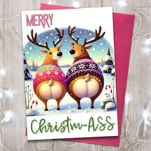 Divertente biglietto di auguri di Natale da scaricare in formato digitale - 'Buon Natale!' - Esilarante biglietto di auguri con renne - Biglietto di auguri stampabile vuoto all'interno