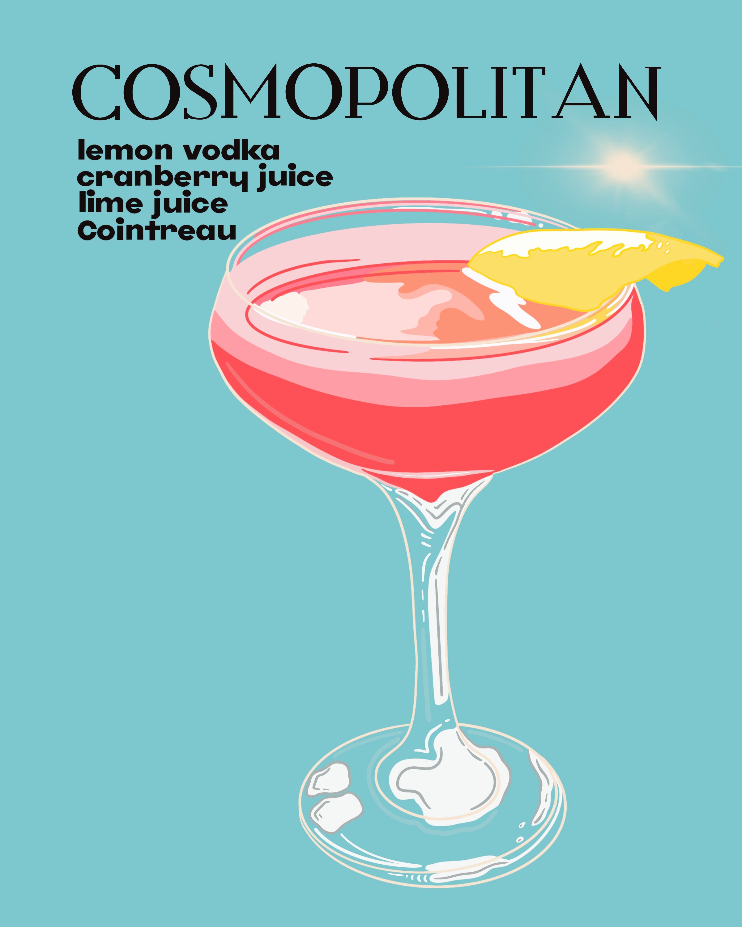 Cosmopolitan Bar Cart Art Digital Doodle Summer Cocktail Etsy