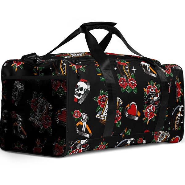 Coffin tattoo flash Duffle bag, duffle bag, tattoo flash, traditional tattoo bag, old school tattoo duffle