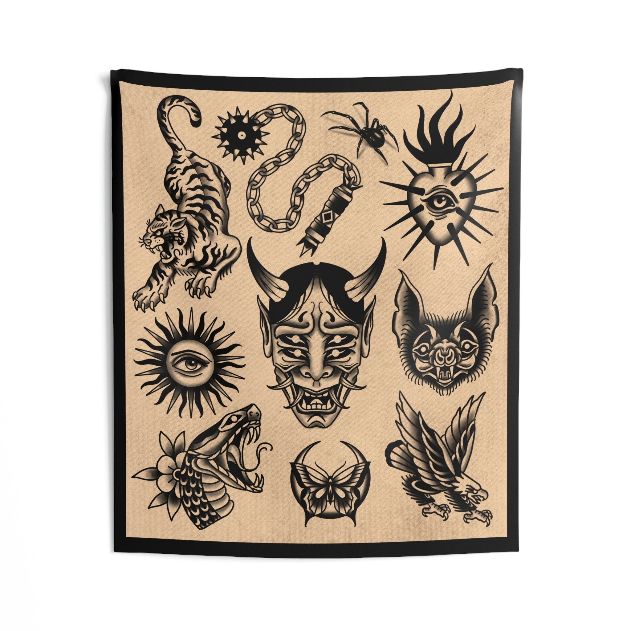 Traditional Tattoo Indoor Wall Tapestries Tapestry Tattoo Tapestry Tattoo Etsy