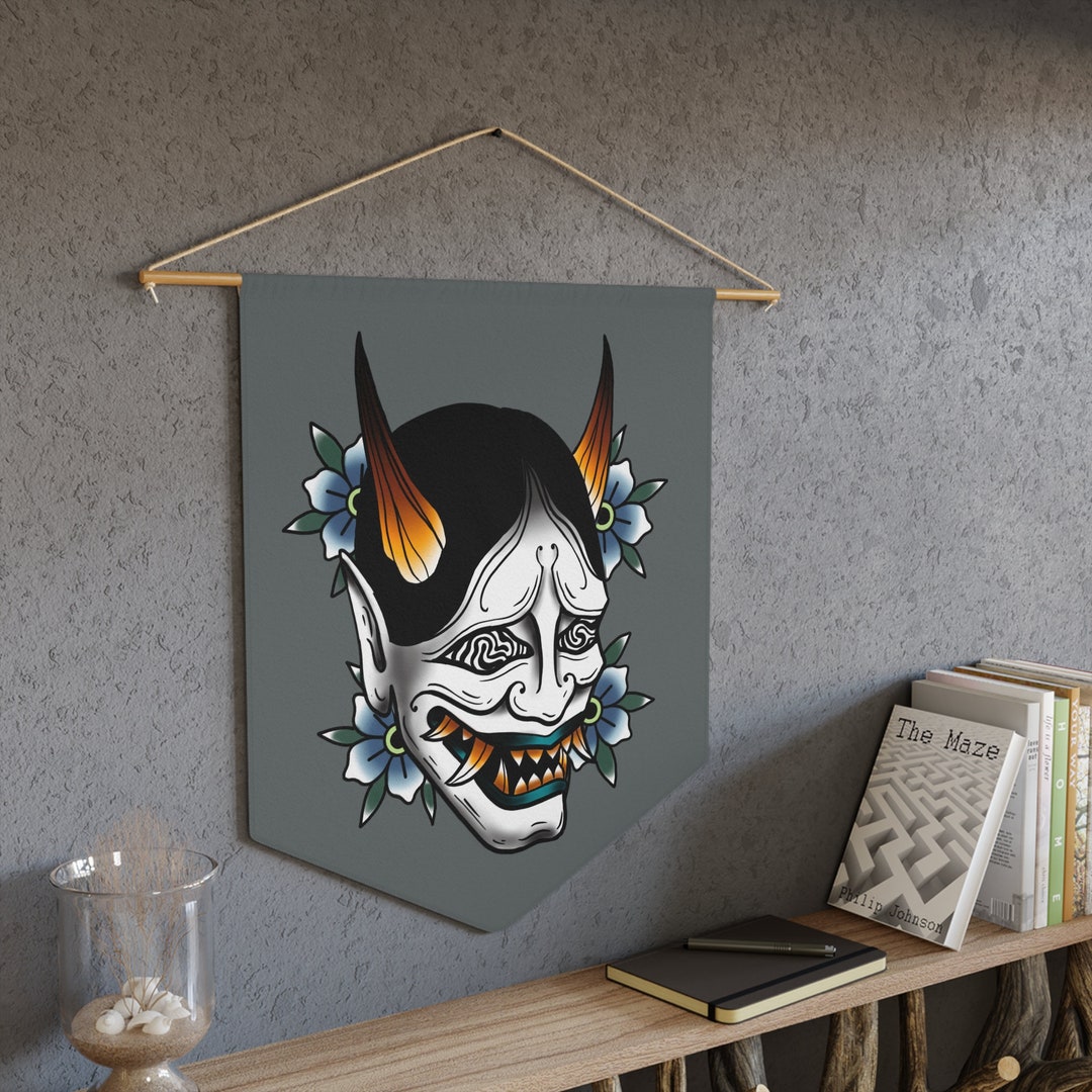 Tattoo Pennant, Hanya Mask Tattoo, Wall Art, Wall Decor, Traditional