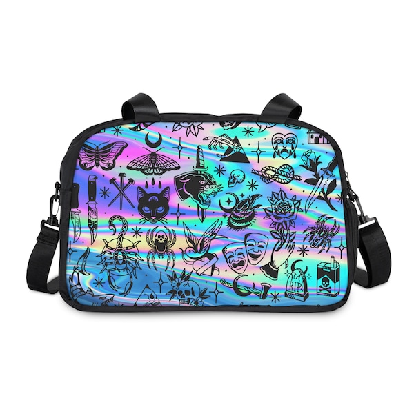 Iridescent tattoo Fitness Handbag, tattoo flash, handbag, duffle, carry on, gift for women, Xmas gift