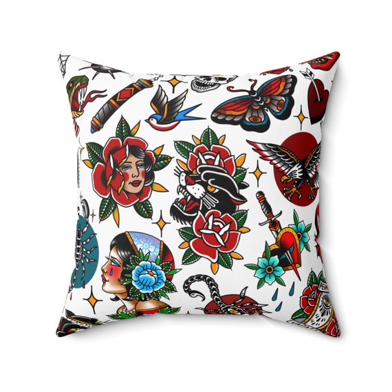 Tattoo Pillow Case Sacred Heart Pillow Case Sacred Heart Tattoo Flash Pillowcase Etsy Australia
