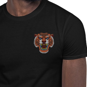 Traditional Tiger Tattoo embroidered Short-Sleeve Unisex T-Shirt, tiger tattoo